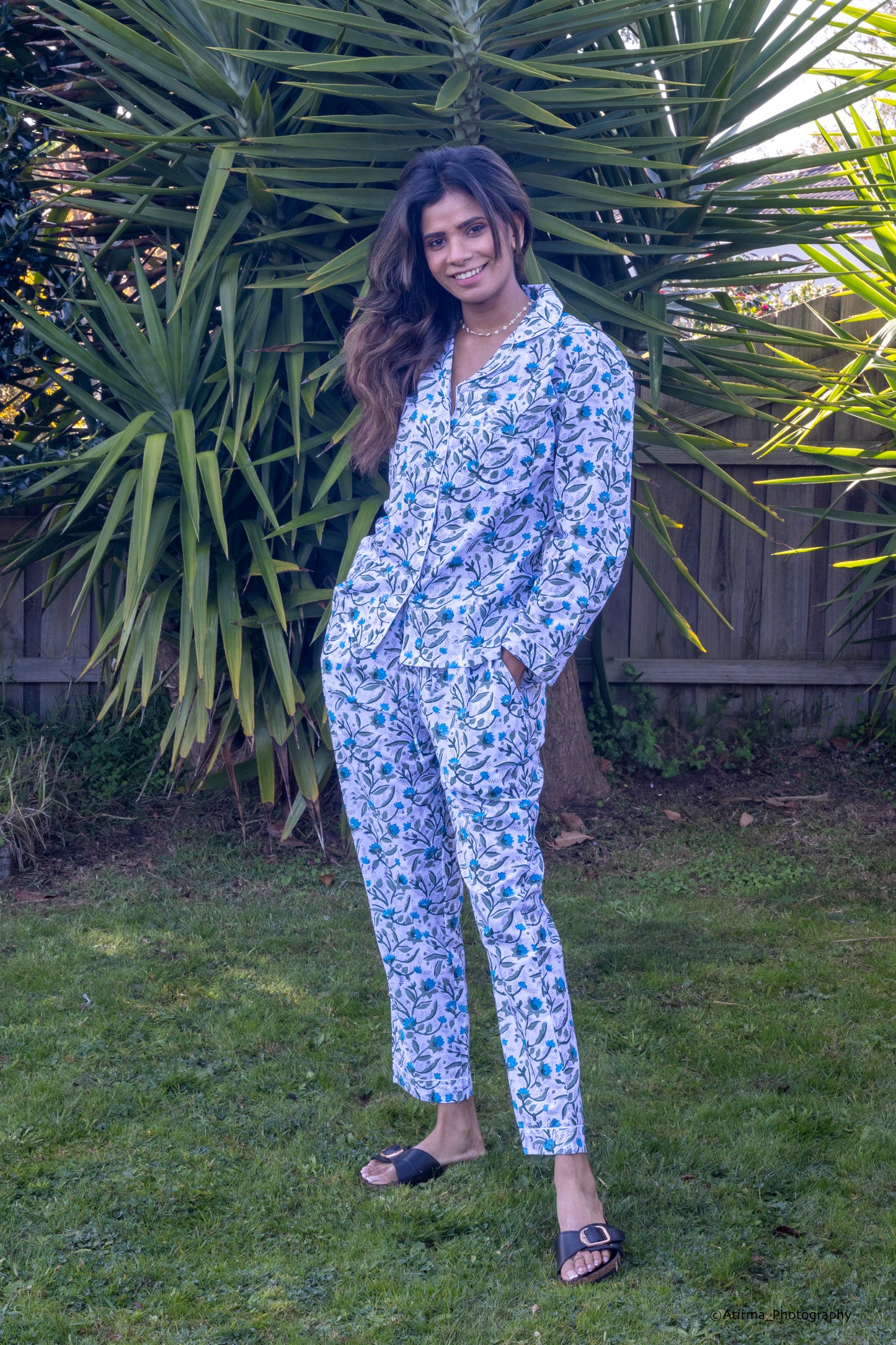 Samira | Blue Green Pyjama Set