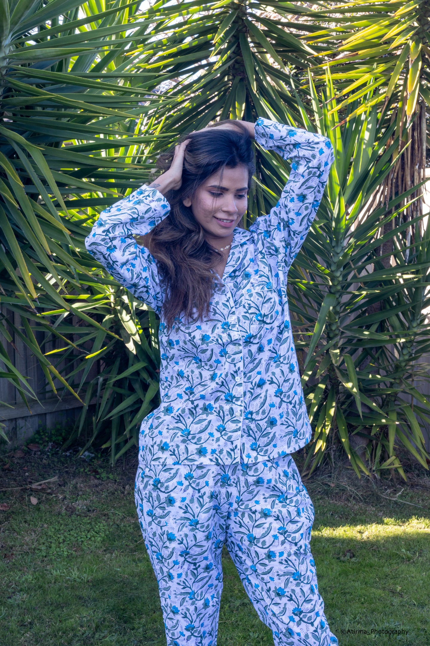Samira | Blue Green Pyjama Set