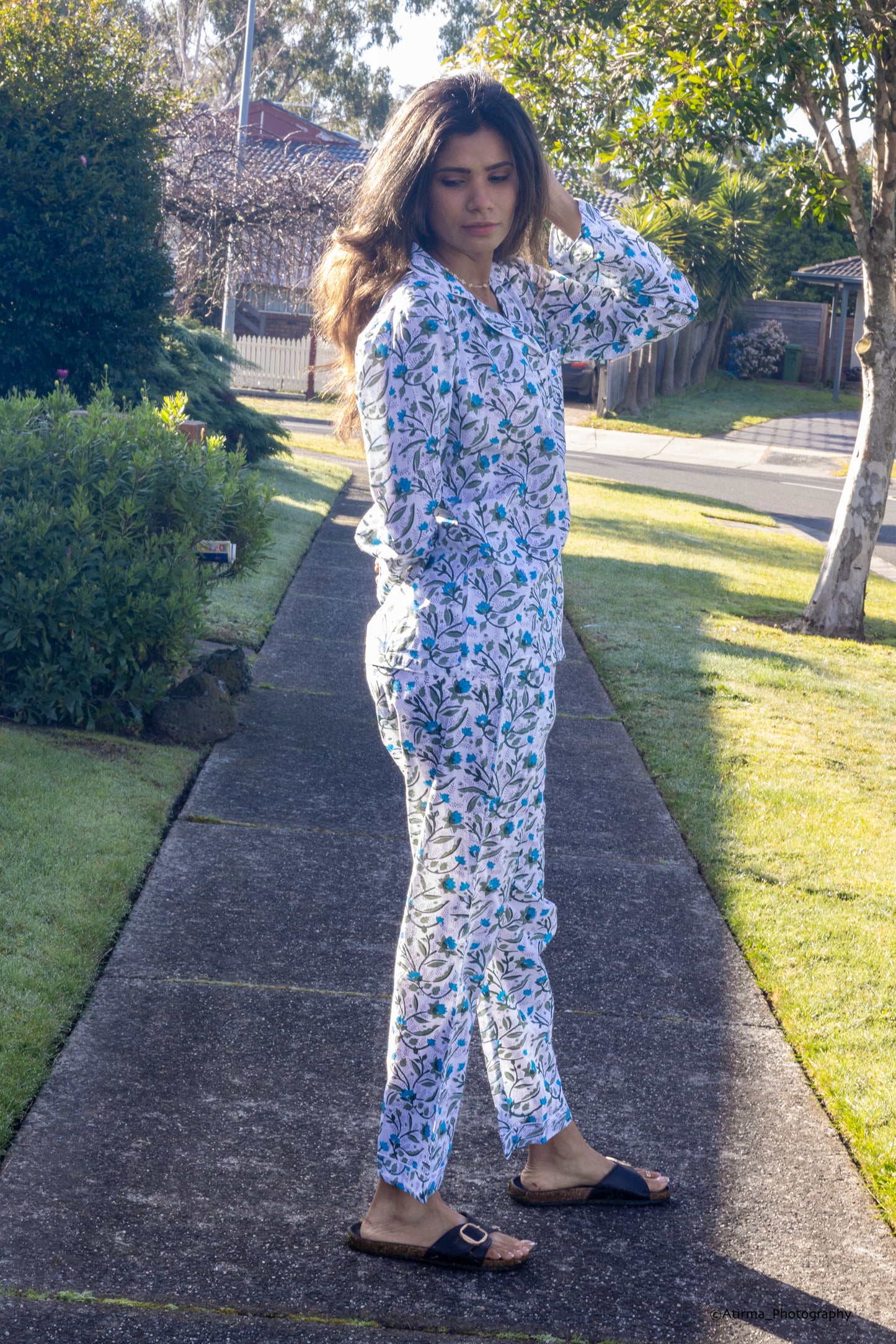 Samira | Blue Green Pyjama Set