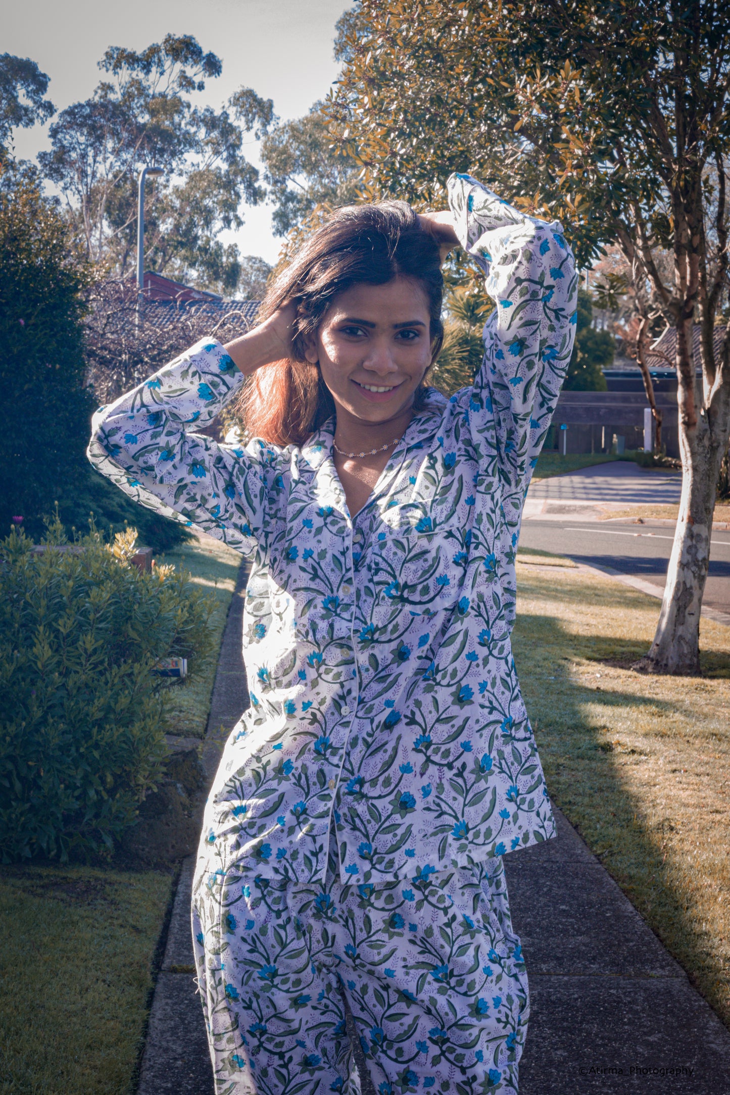 Samira | Blue Green Pyjama Set