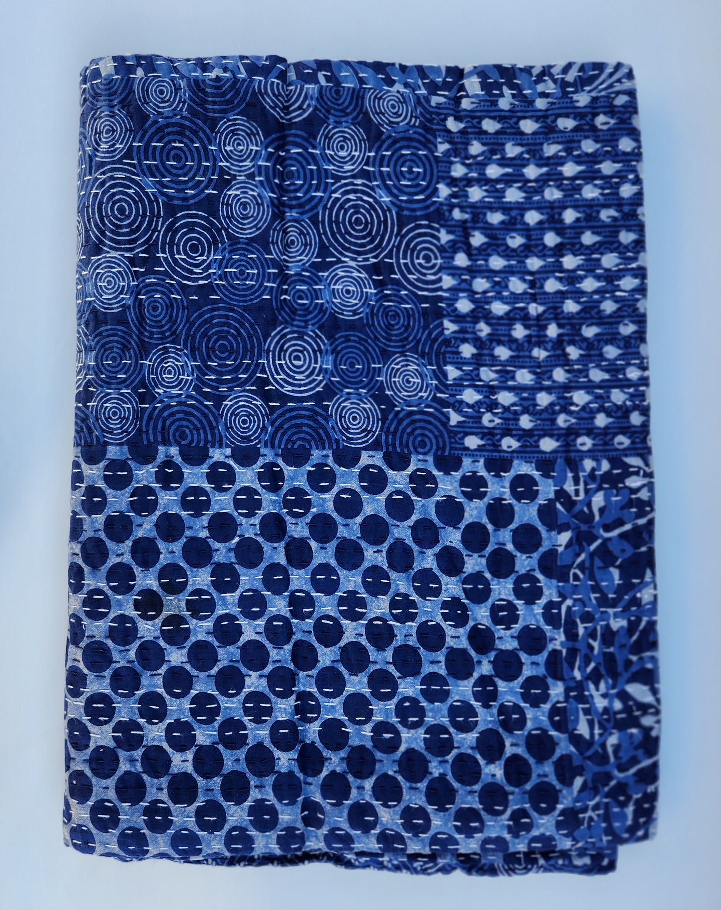 Indigo Patchwork ~ Kantha Bedspread ~ Queen | King