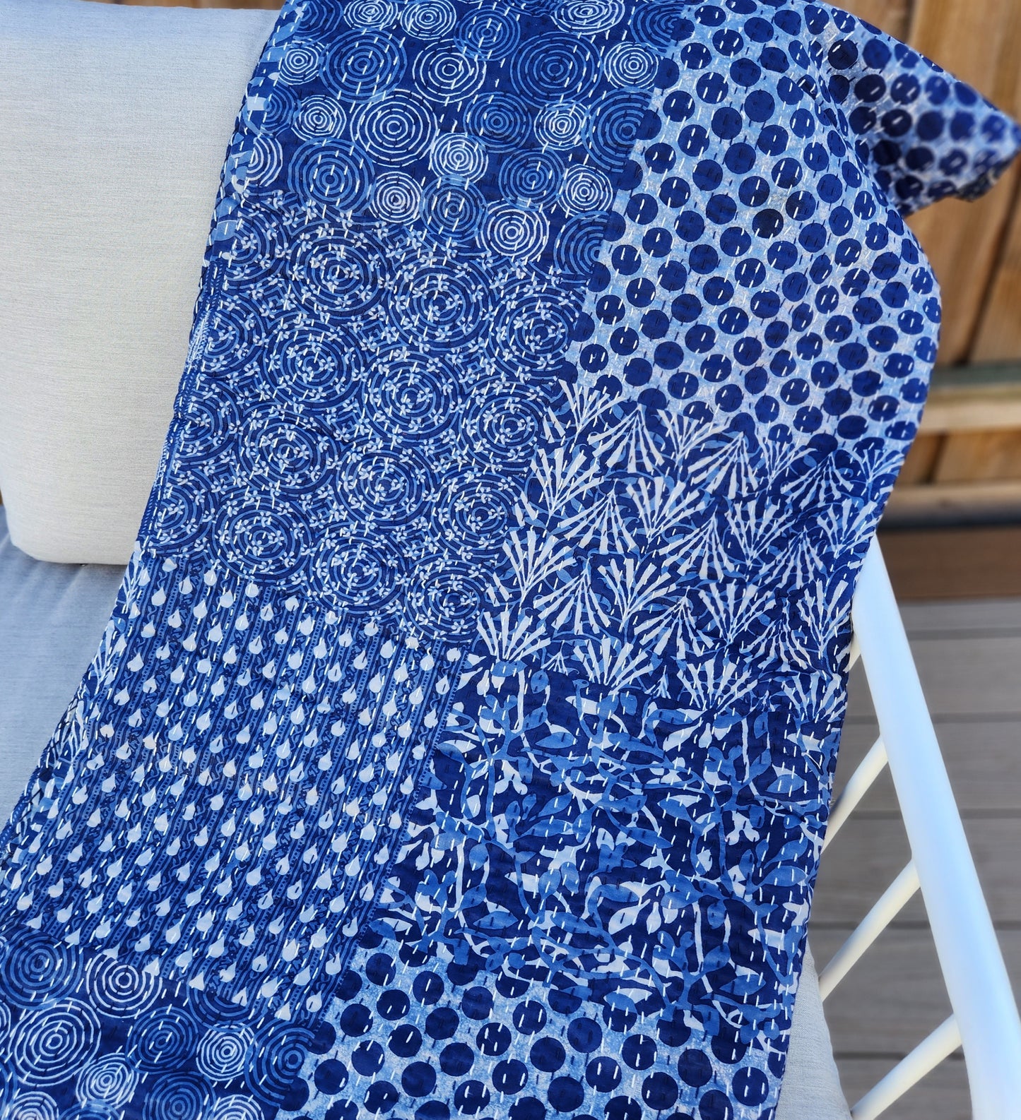 Indigo Patchwork ~ Kantha Bedspread ~ Queen | King