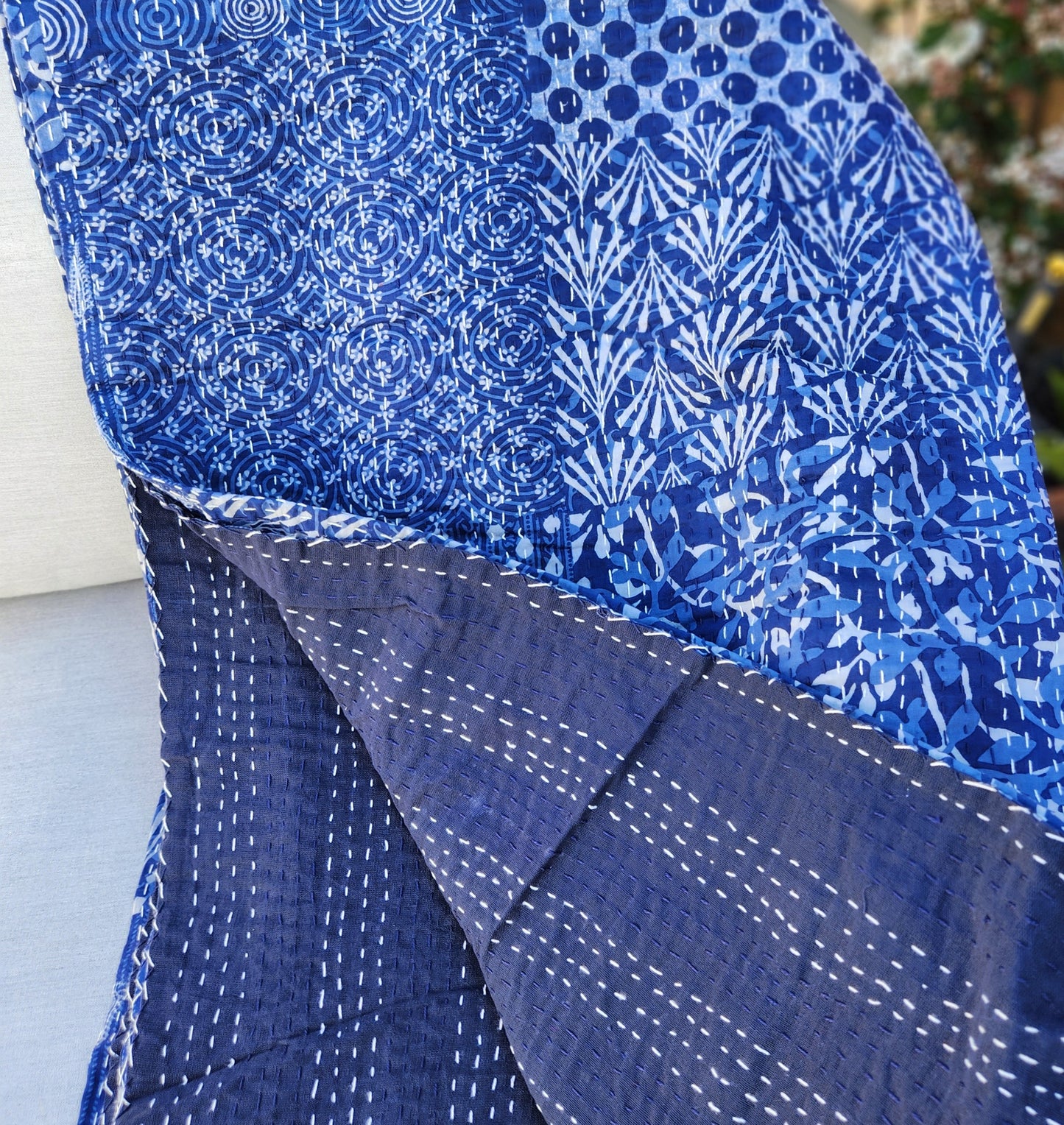 Indigo Patchwork ~ Kantha Bedspread ~ Queen | King