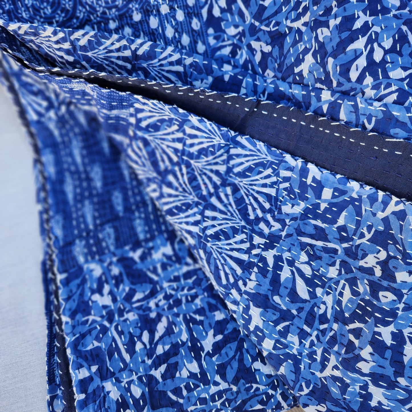 Indigo Patchwork ~ Kantha Bedspread ~ Queen | King