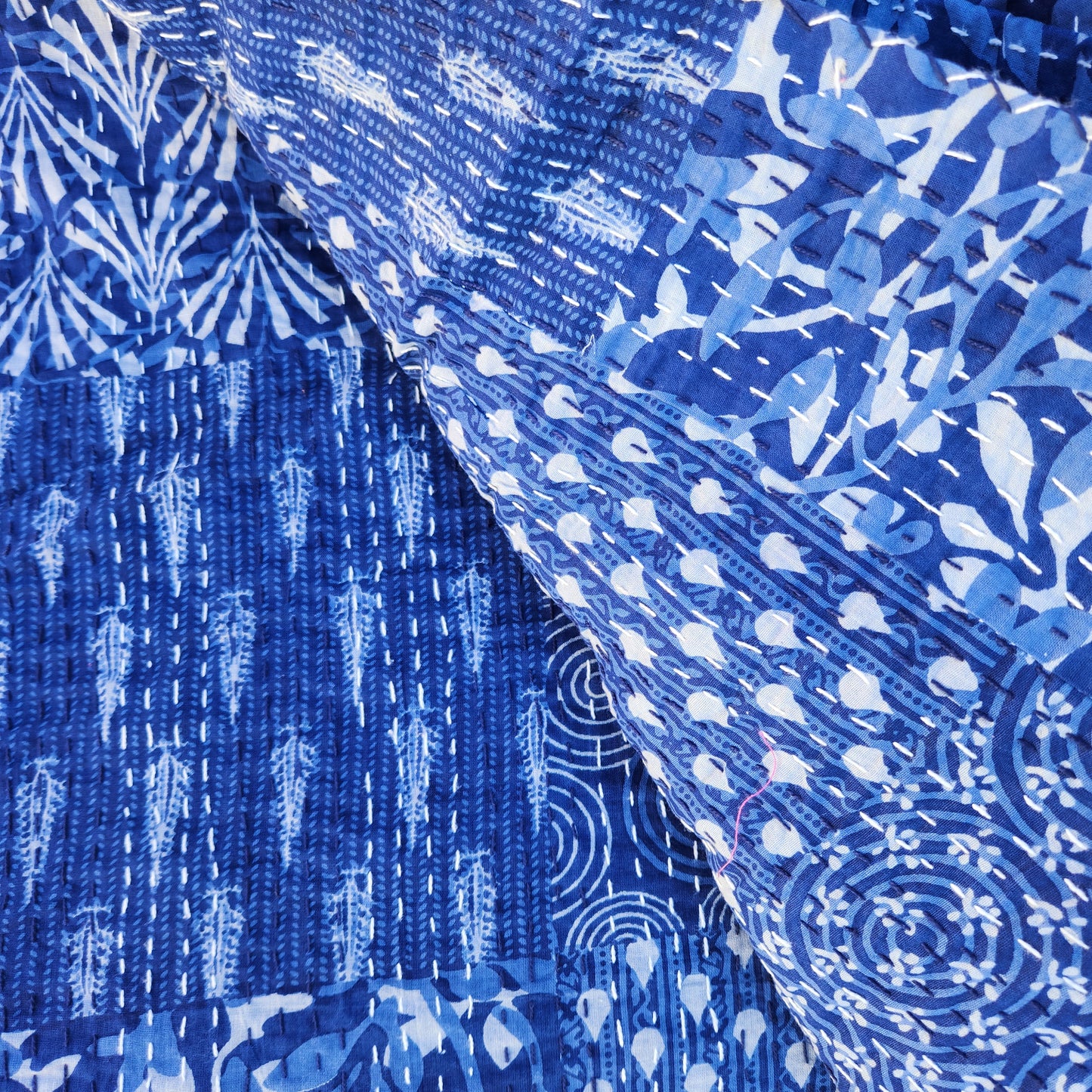 Indigo Patchwork ~ Kantha Bedspread ~ Queen | King