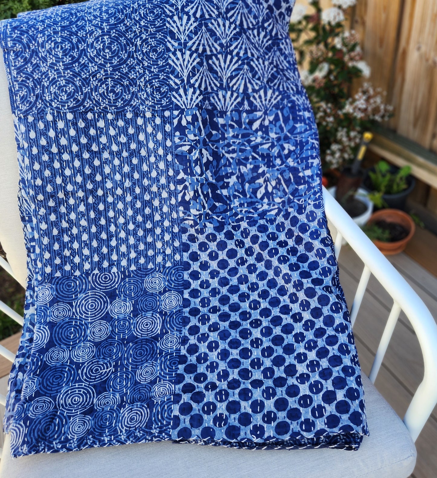 Indigo Patchwork ~ Kantha Bedspread ~ Queen | King