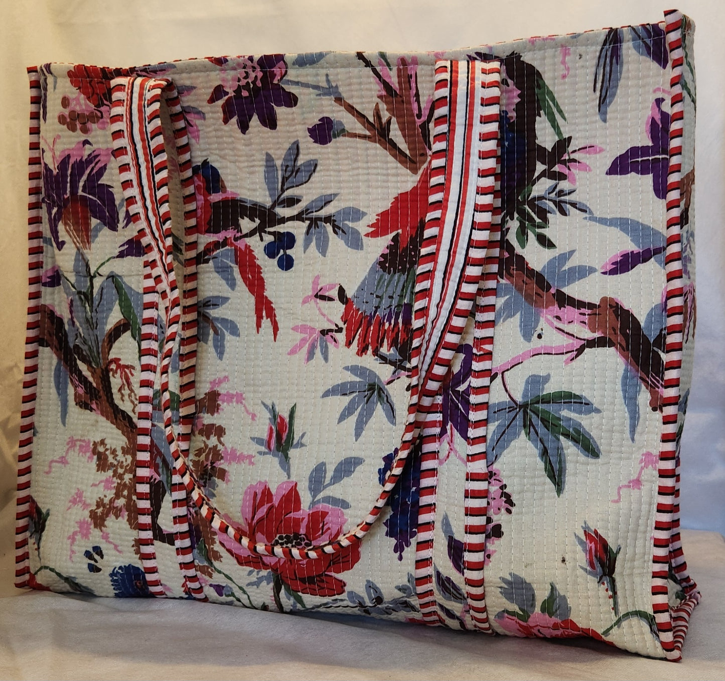Disha | Pink Purple Branches | Quilted Cotton Reversible Tote