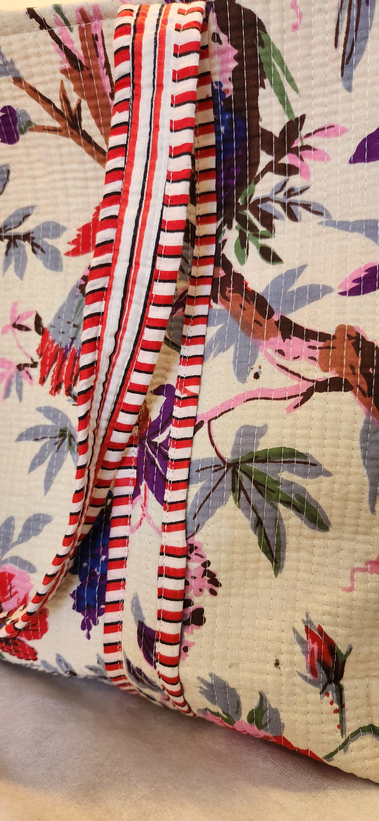Disha | Pink Purple Branches | Quilted Cotton Reversible Tote