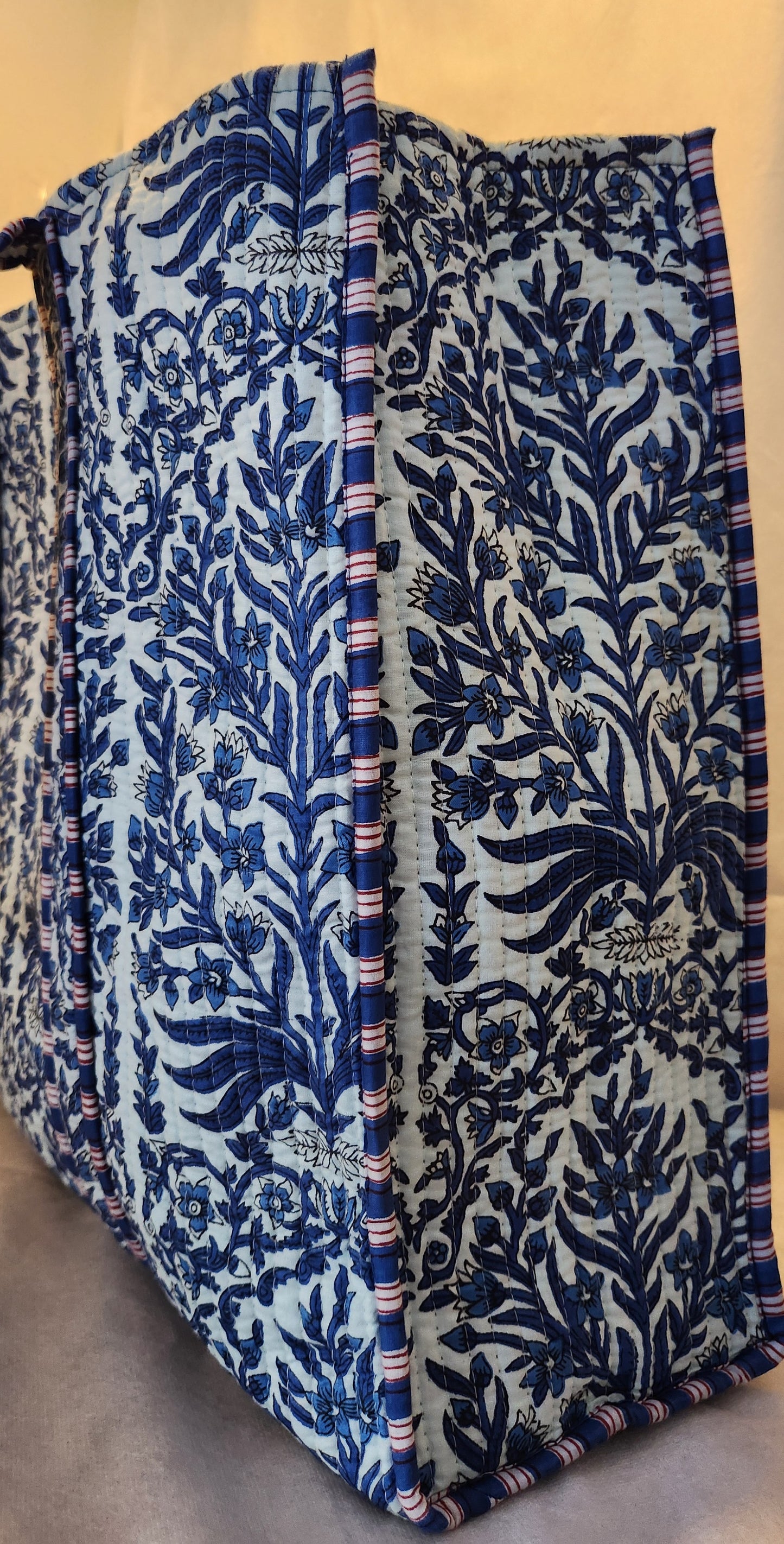 Disha | Blue Flora | Quilted Cotton Reversible Tote