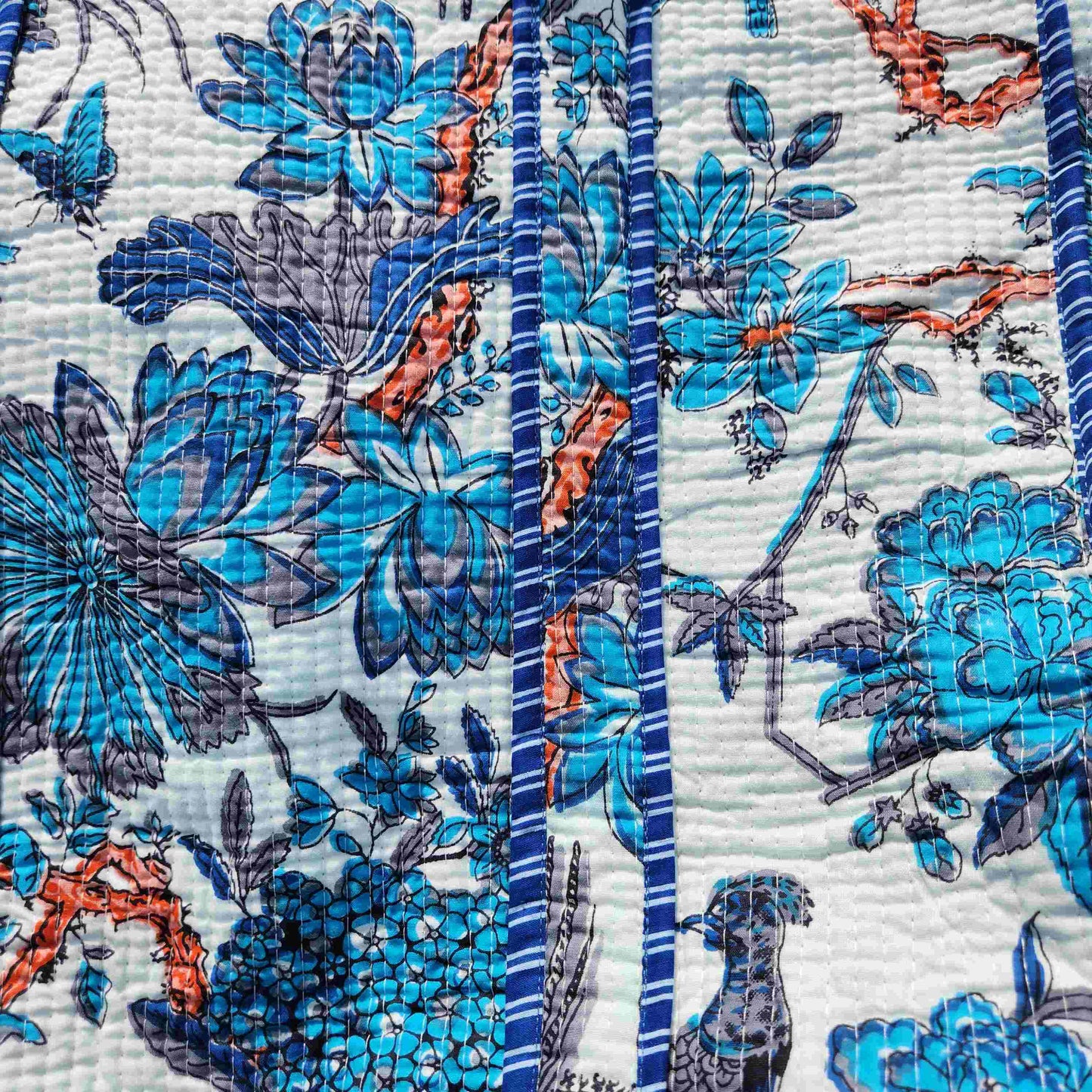 Disha | Blue Feathers | Quilted Cotton Reversible Tote