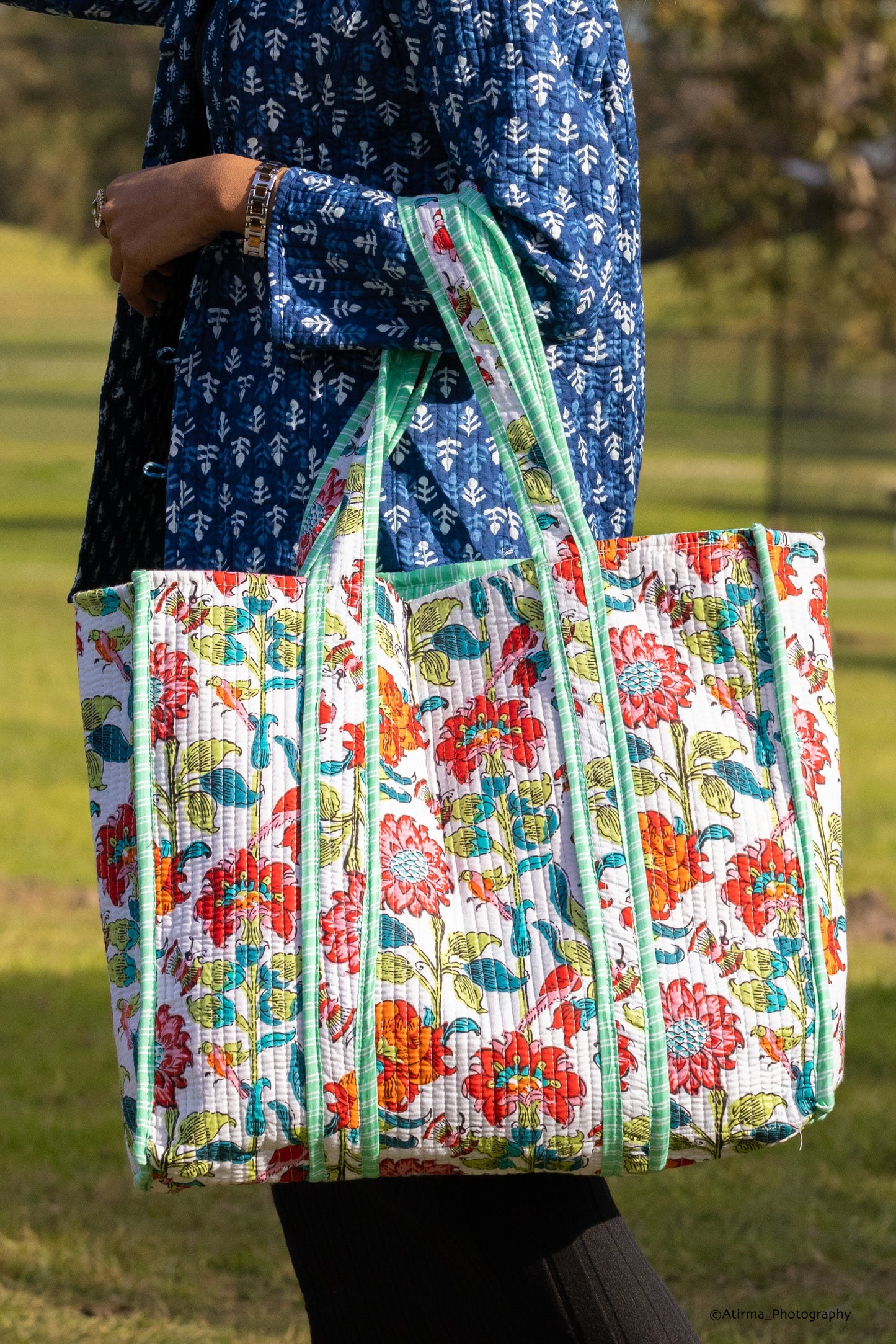 Disha | Garden Party | Quilted Cotton Reversible Tote