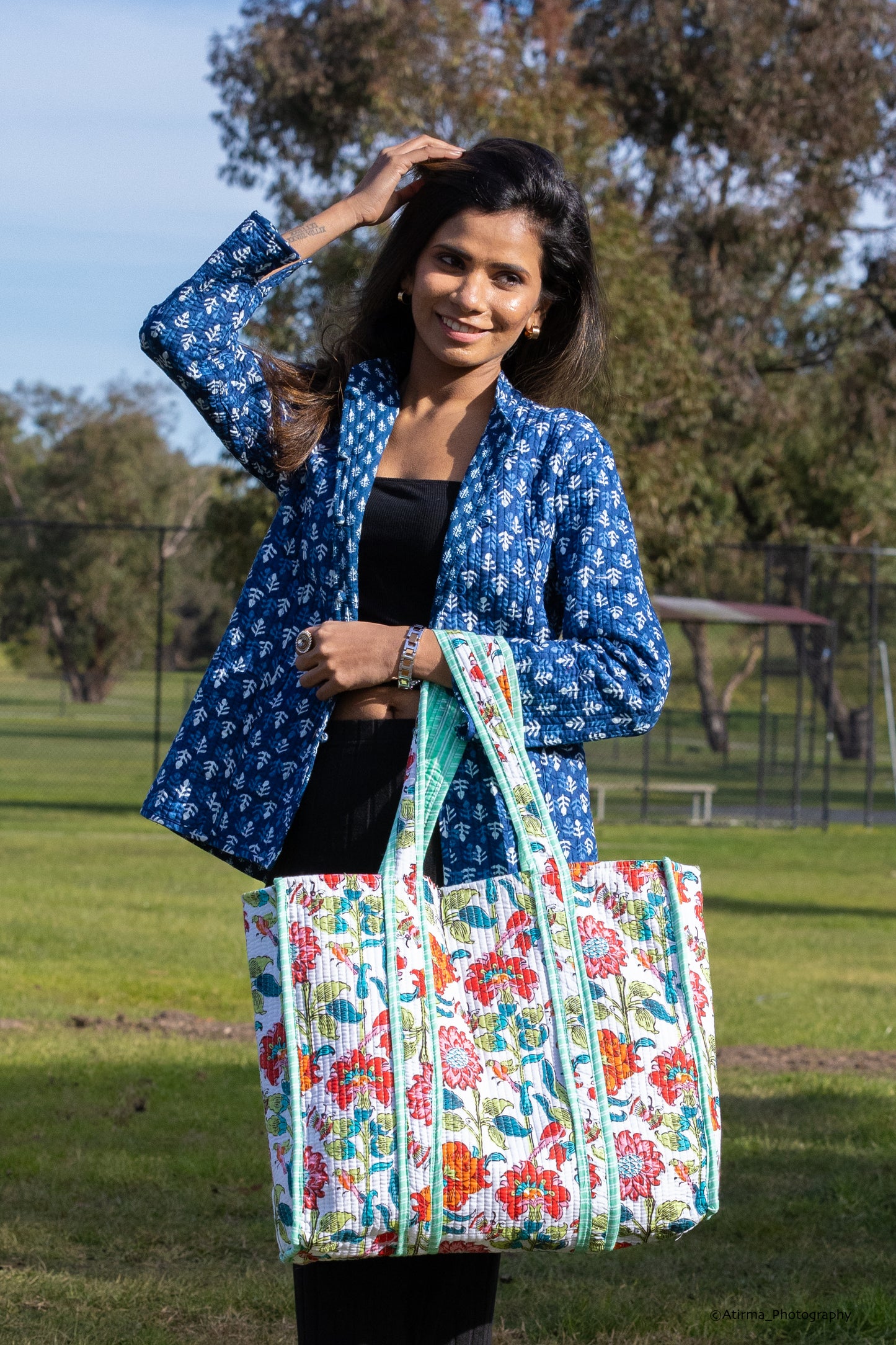 Disha | Garden Party | Quilted Cotton Reversible Tote