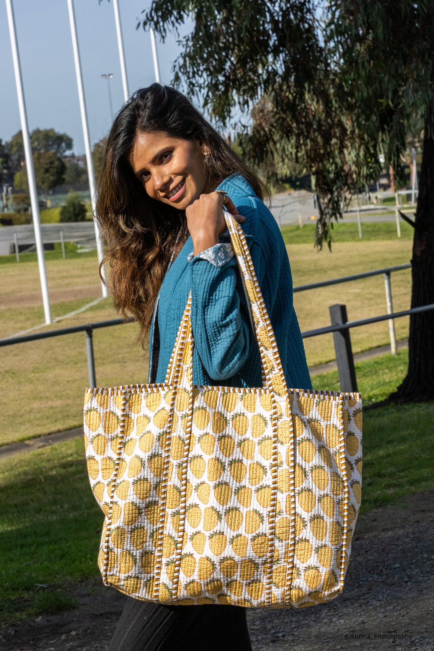 Disha | Pineapples | Quilted Cotton Reversible Tote