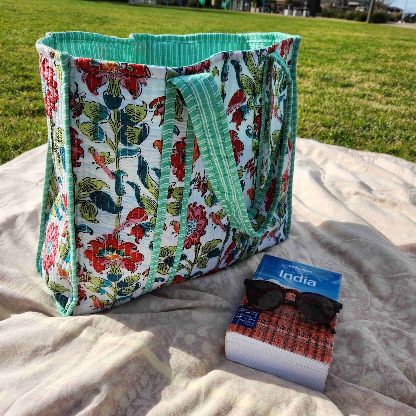 Disha | Garden Party | Quilted Cotton Reversible Tote