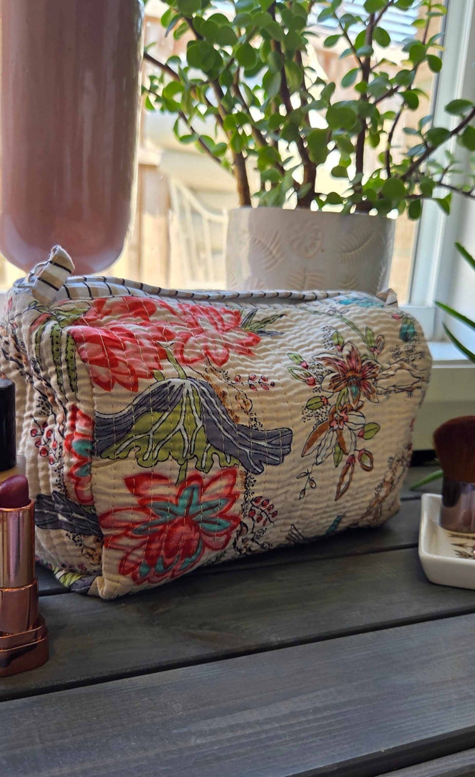 Beige Beauty | Quilted Cotton Cosmetics Pouch
