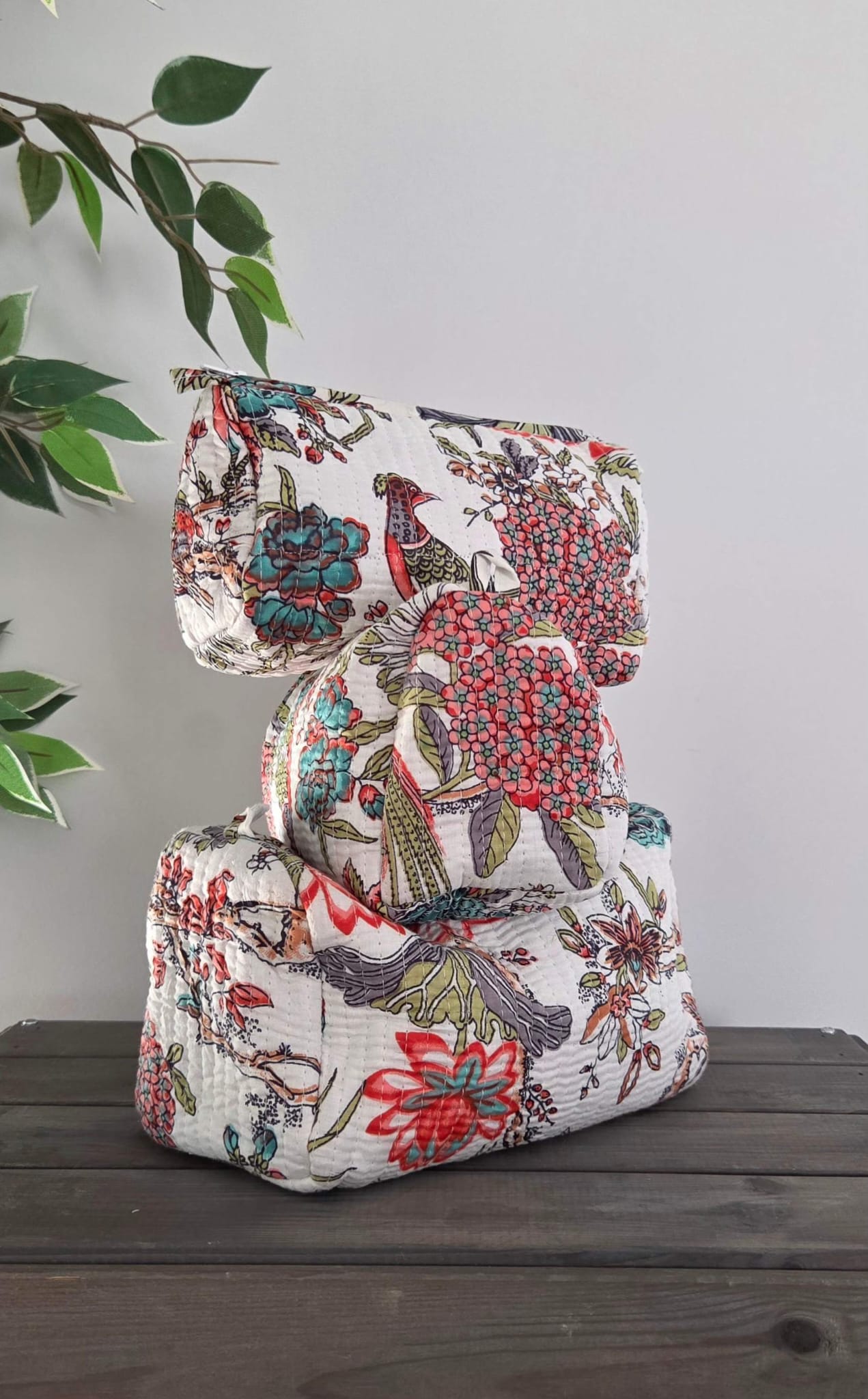 Cotton White | Quilted Cotton Cosmetics Pouch