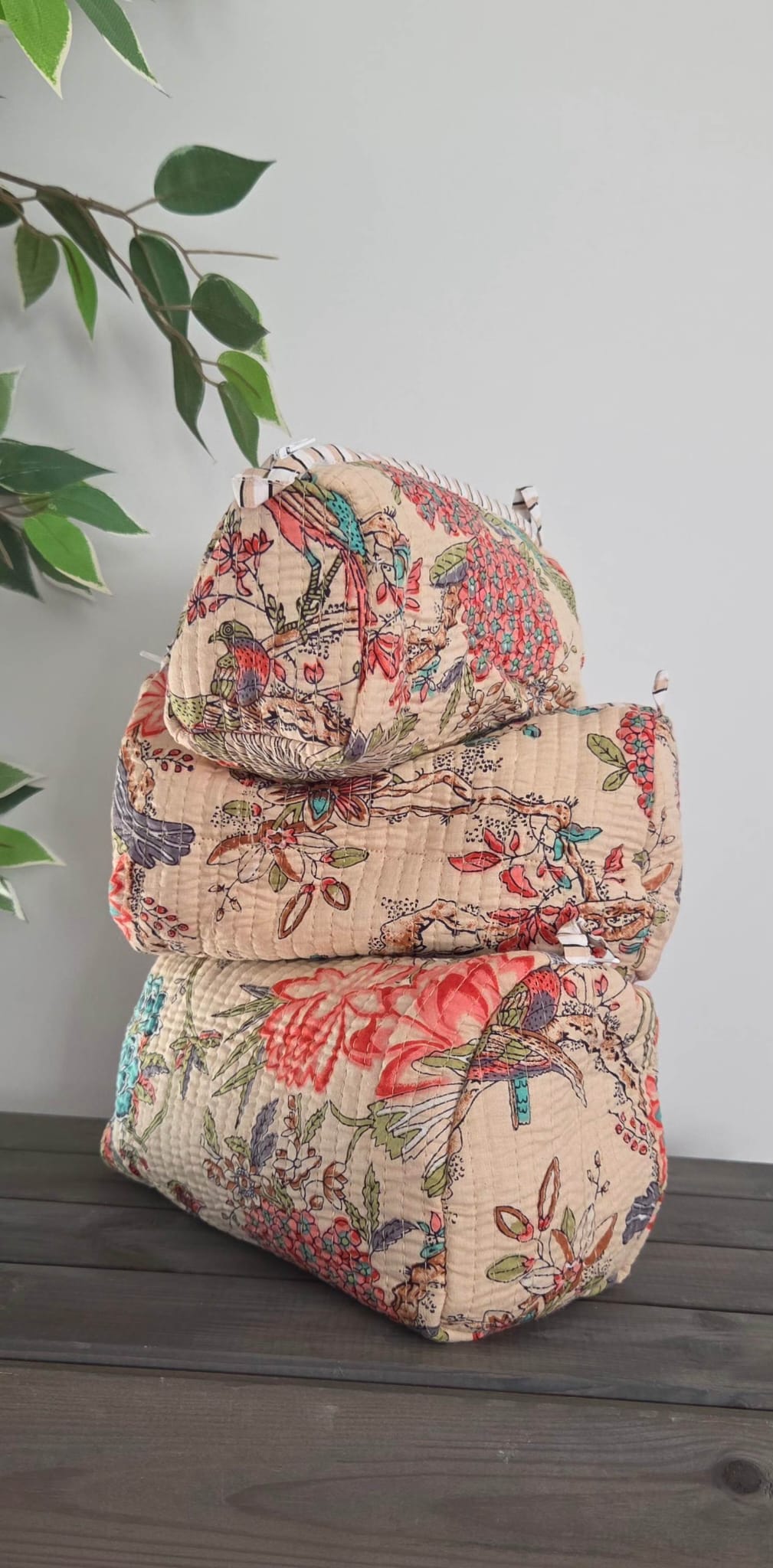 Beige Beauty | Quilted Cotton Cosmetics Pouch