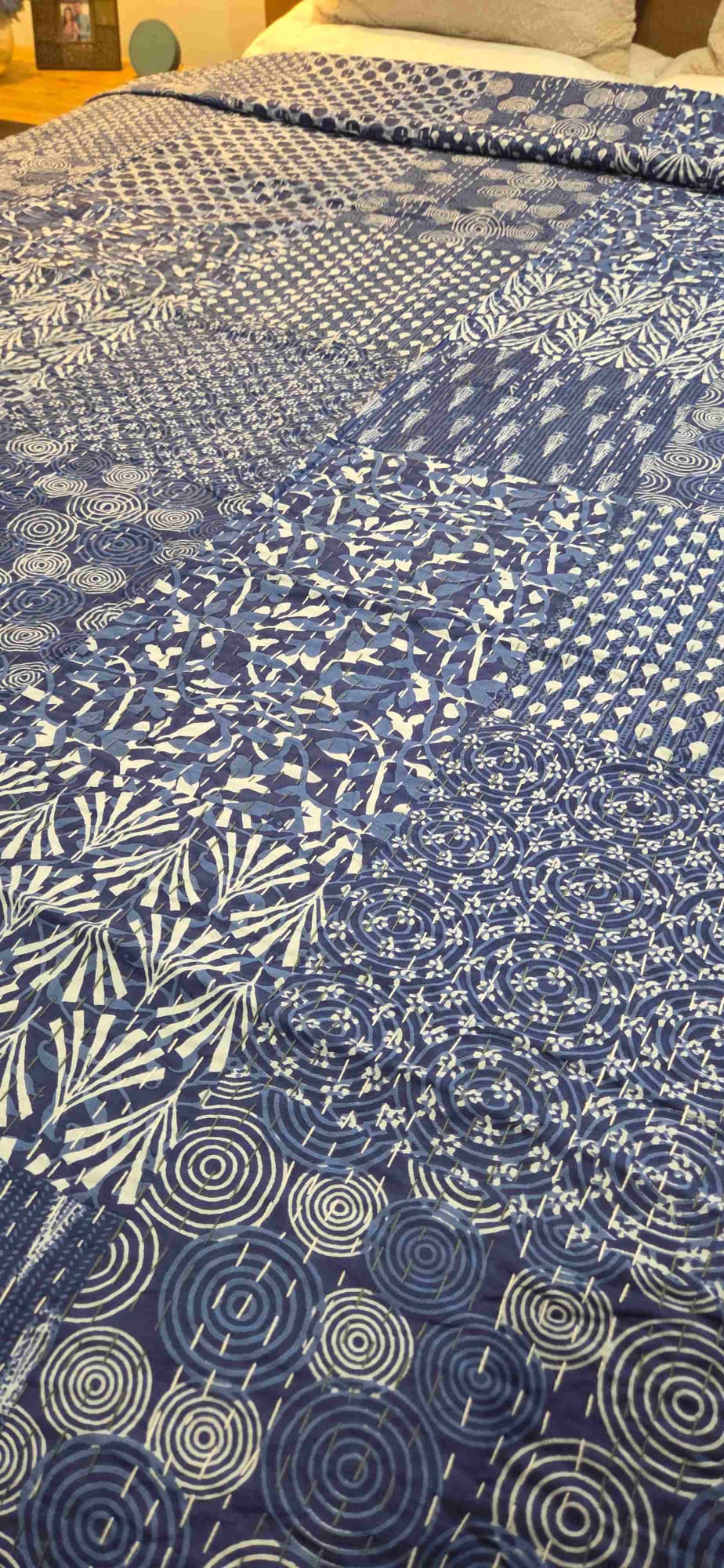 Indigo Patchwork ~ Kantha Bedspread ~ Queen | King