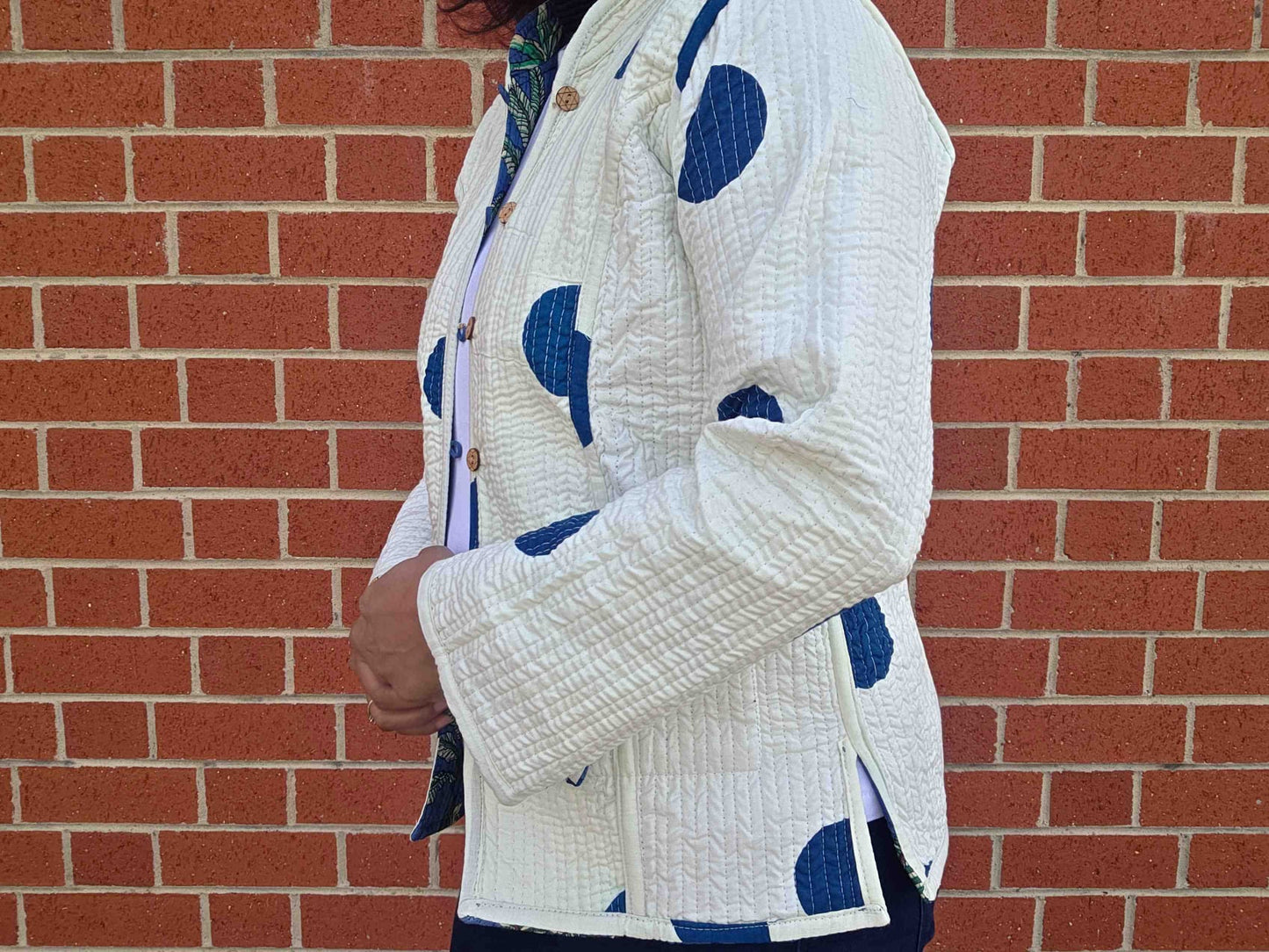 Deepika ~ Jungle Blue | Quilted Cotton Reversible Jacket