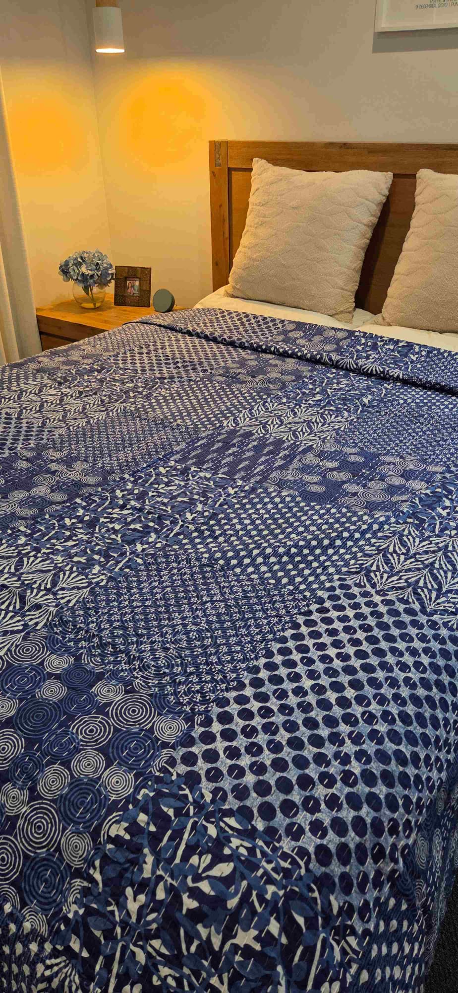Indigo Patchwork ~ Kantha Bedspread ~ Queen | King