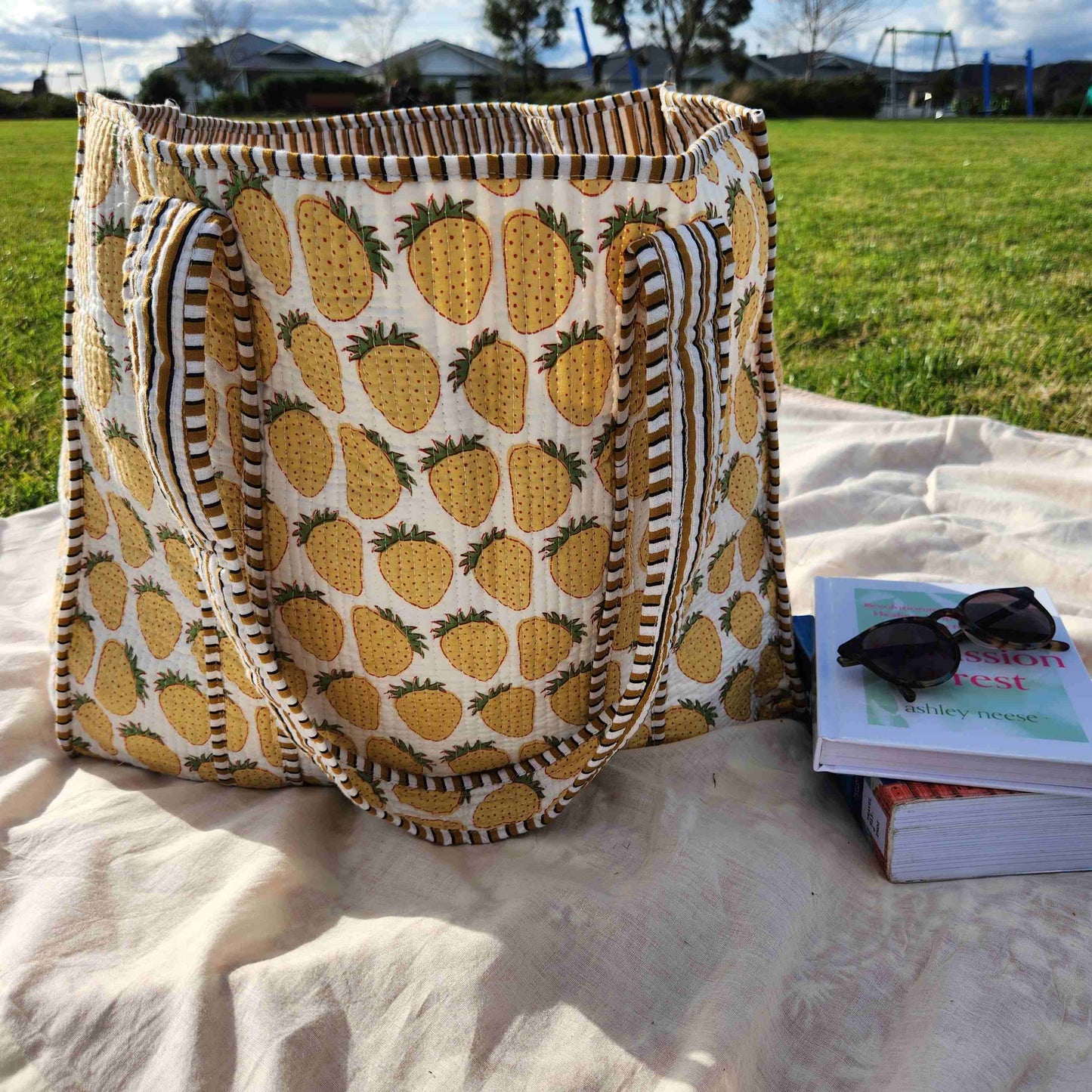 Disha | Pineapples | Quilted Cotton Reversible Tote