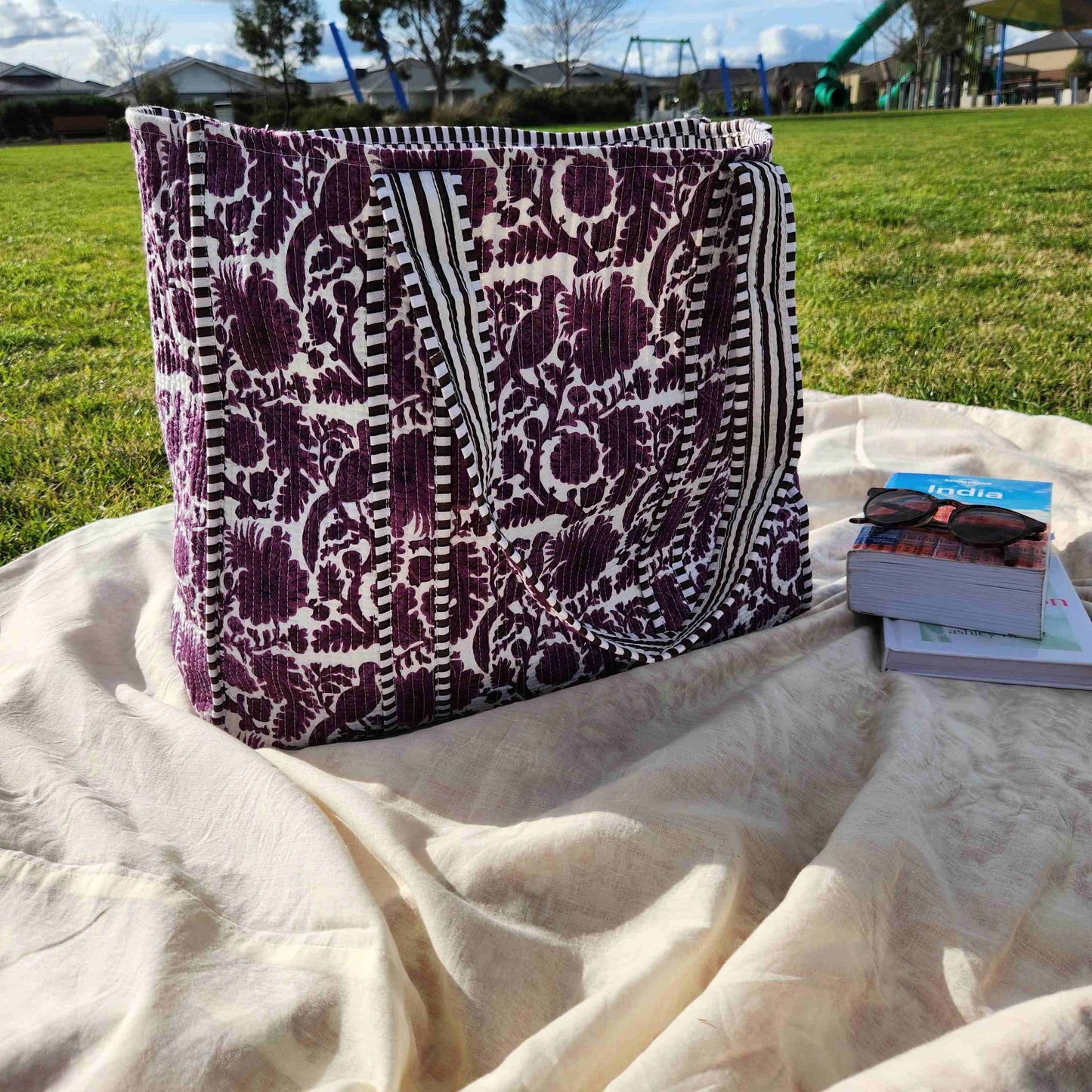 Disha | Purple Kingdom | Quilted Cotton Reversible Tote