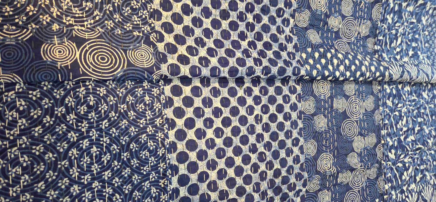 Indigo Patchwork ~ Kantha Bedspread ~ Queen | King