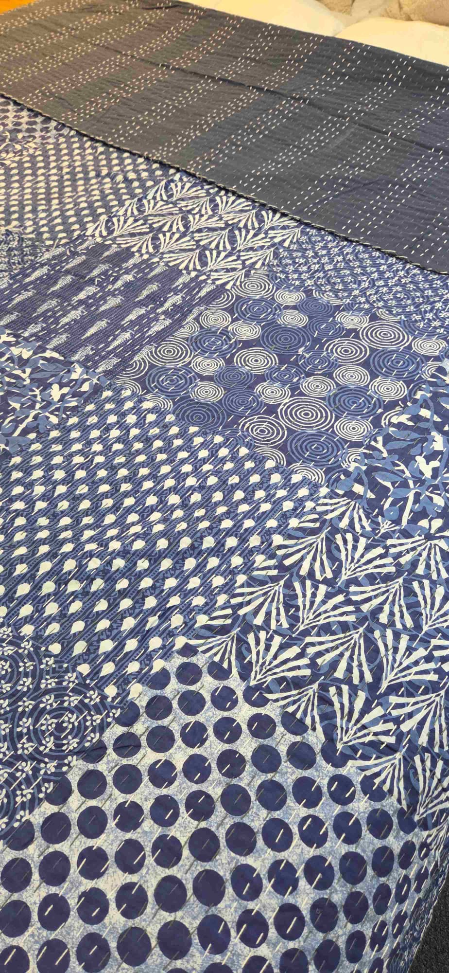 Indigo Patchwork ~ Kantha Bedspread ~ Queen | King
