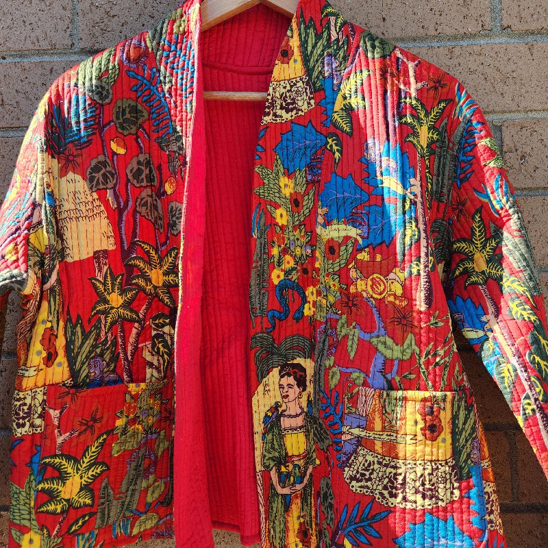 Frida in Red | Reversible Cotton Quilted Jacket