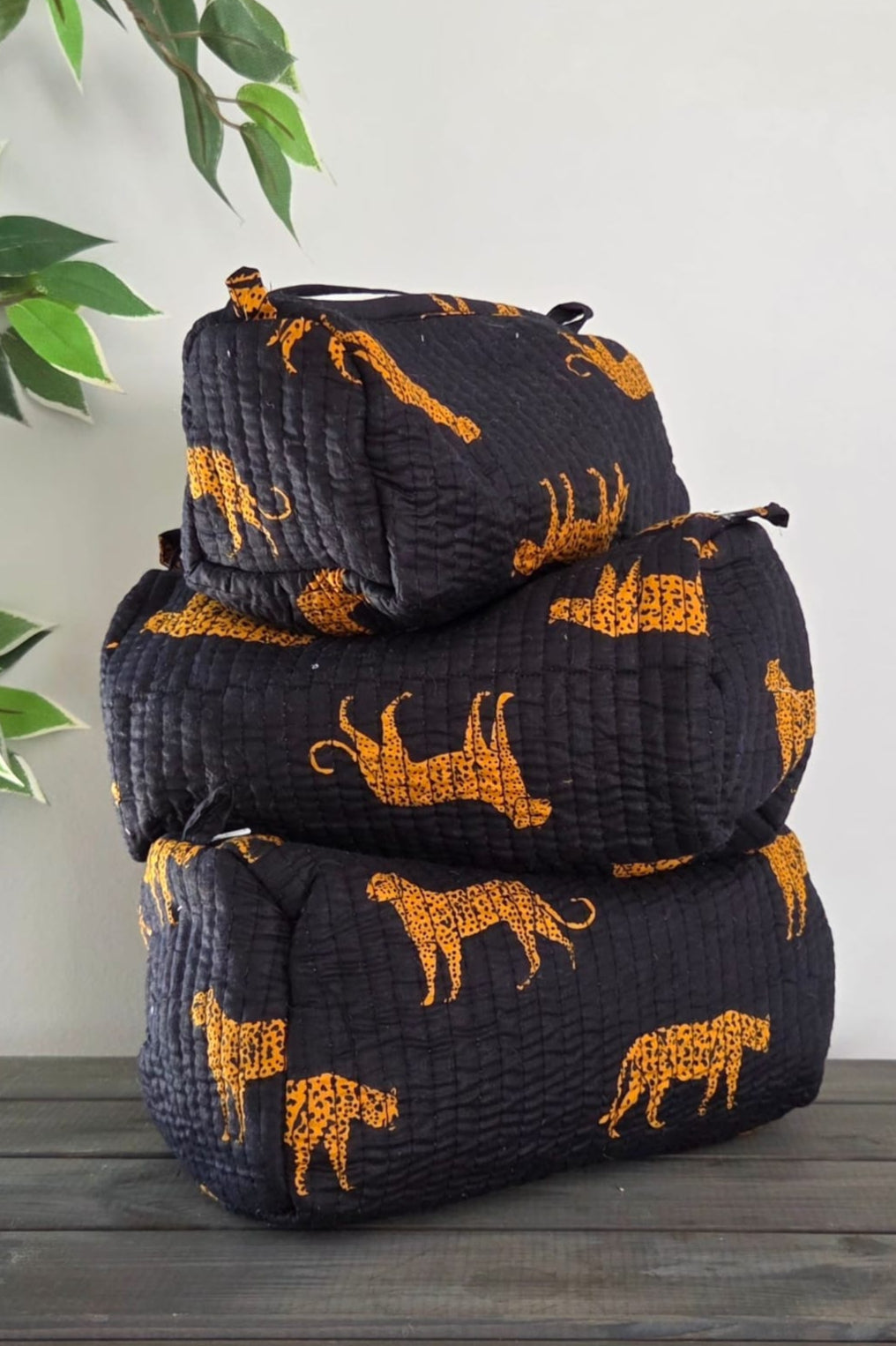 quilted cotton hand block printed wash bag
