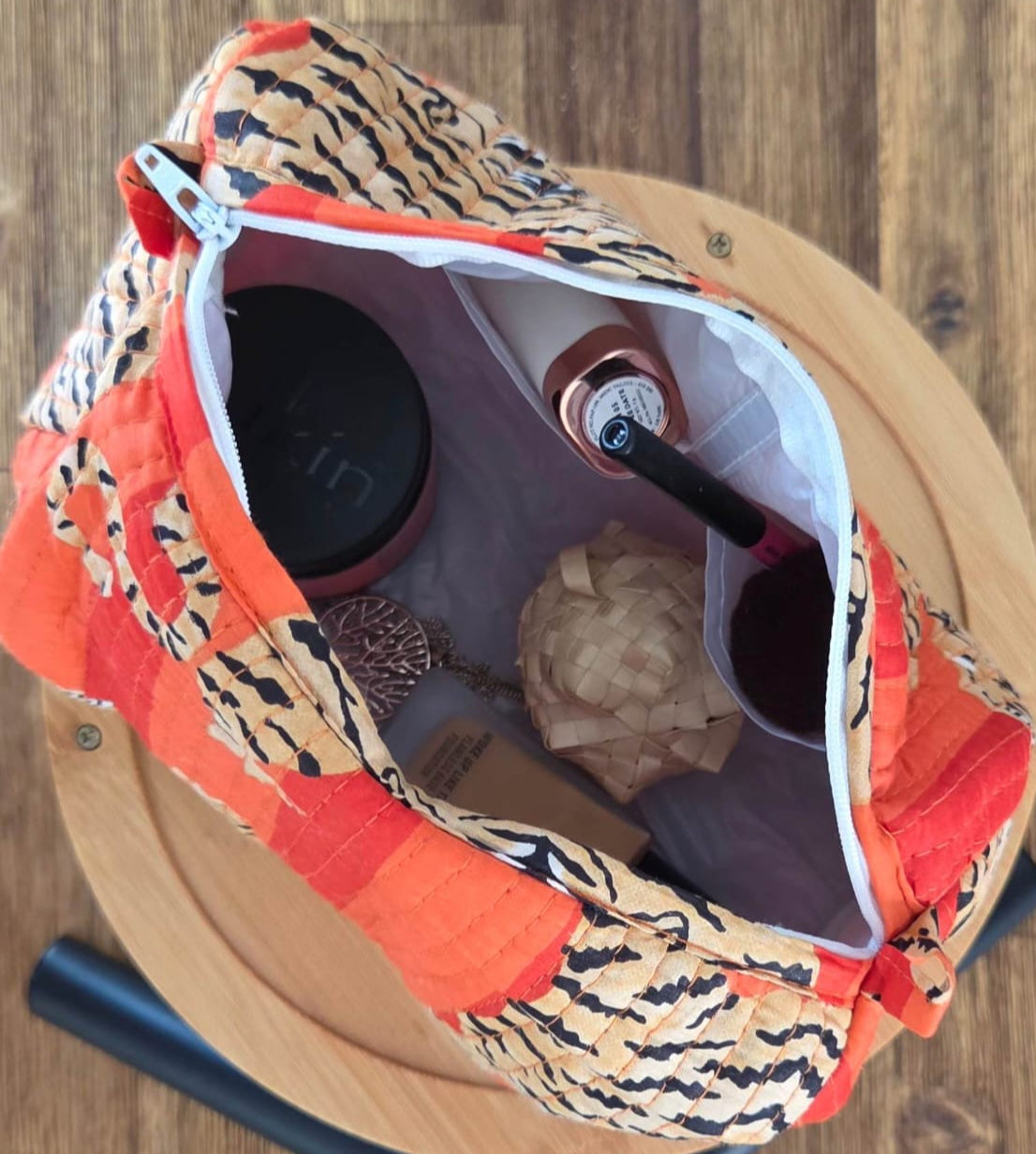 Orange Cheetah | Quilted Cotton Cosmetics Pouch