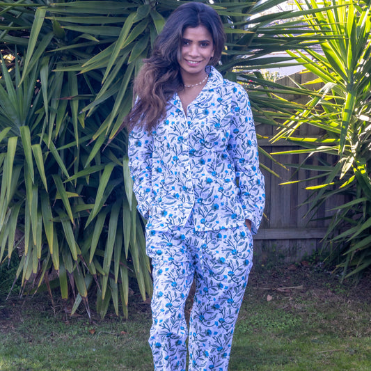 Samira | Blue Green Pyjama Set