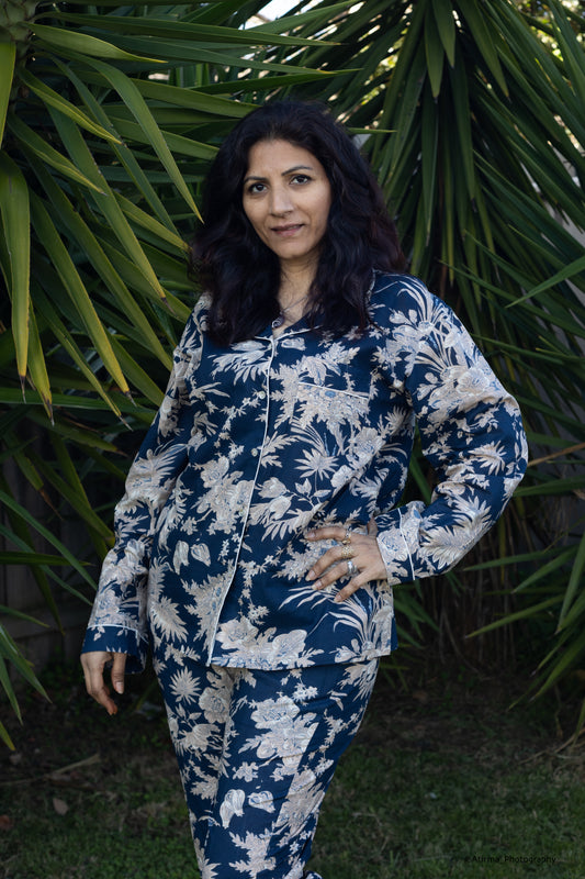 Navya |  Navy & Gold Pyjama Set