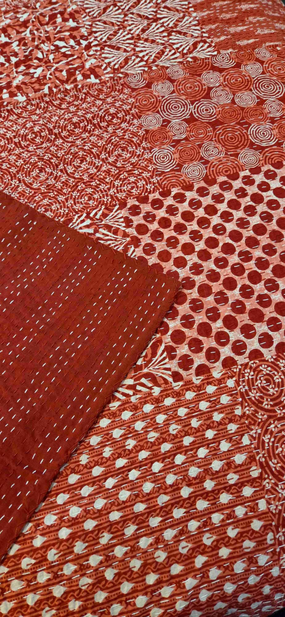 Burnt Orange ~ Kantha Bedspread ~ Queen | King