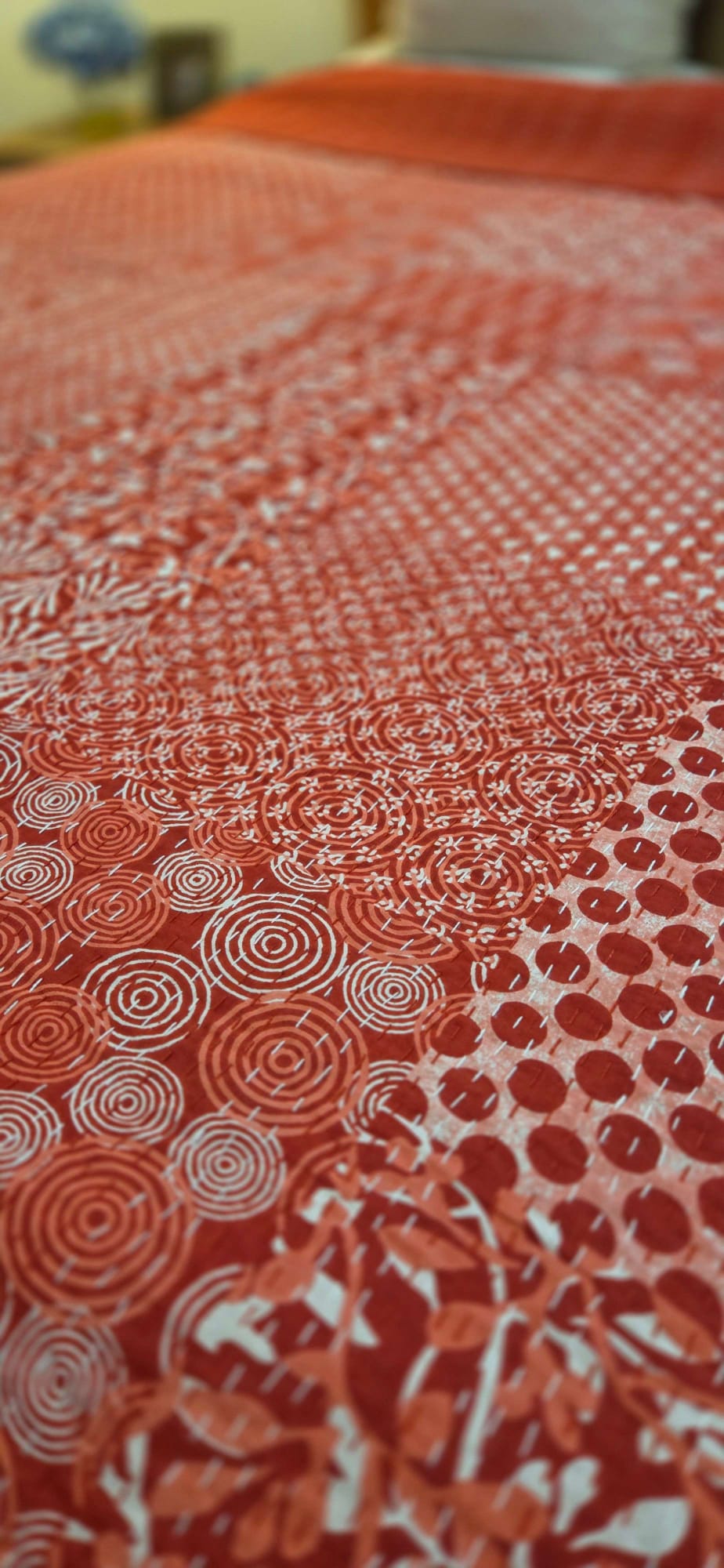 Burnt Orange ~ Kantha Bedspread ~ Queen | King