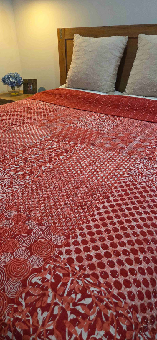 Burnt Orange ~ Kantha Bedspread ~ Queen | King