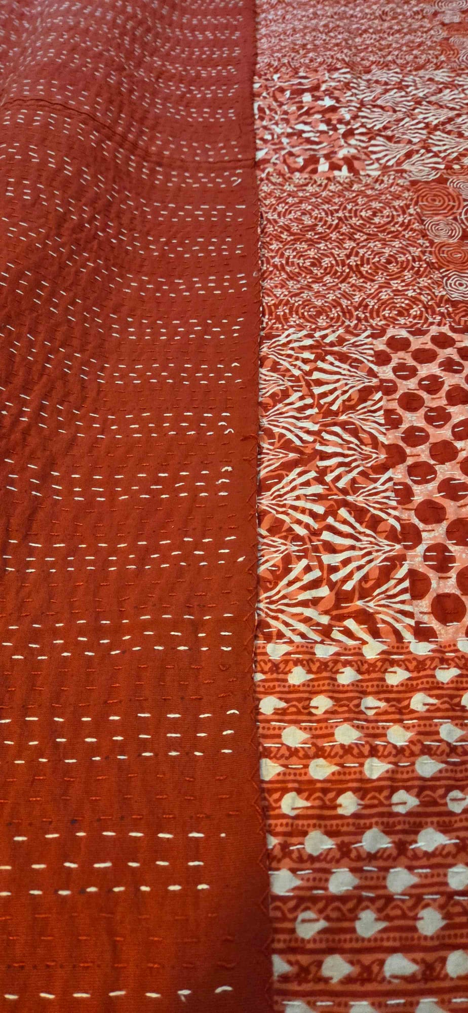 Burnt Orange ~ Kantha Bedspread ~ Queen | King