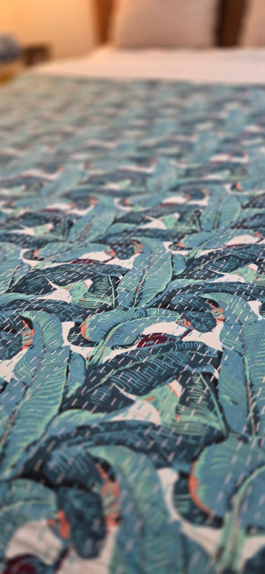 Coastal Lagoon ~ Kantha Bedspread ~ Queen | King