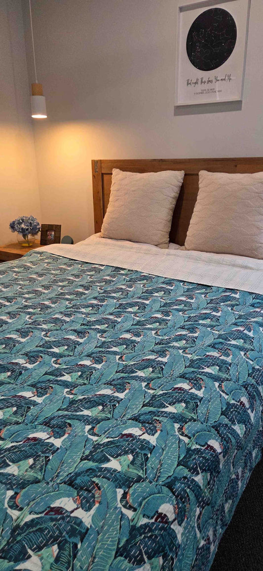 Coastal Lagoon ~ Kantha Bedspread ~ Queen | King
