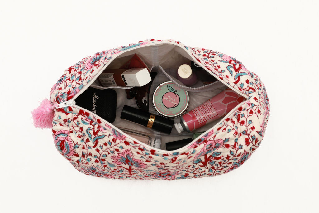 Cosmetics Pouch Quilted cotton with hand block print