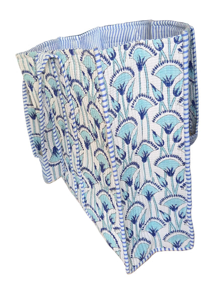Disha | Blue Shells | Quilted Cotton Reversible Tote