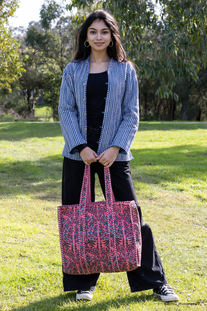 Disha | Coral Splash | Quilted Cotton Tote