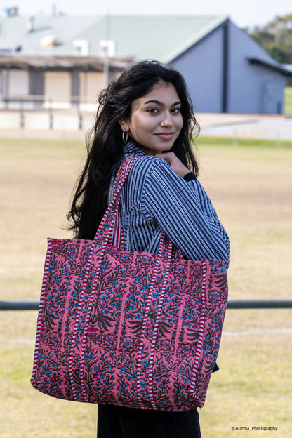 Disha | Coral Splash | Quilted Cotton Tote