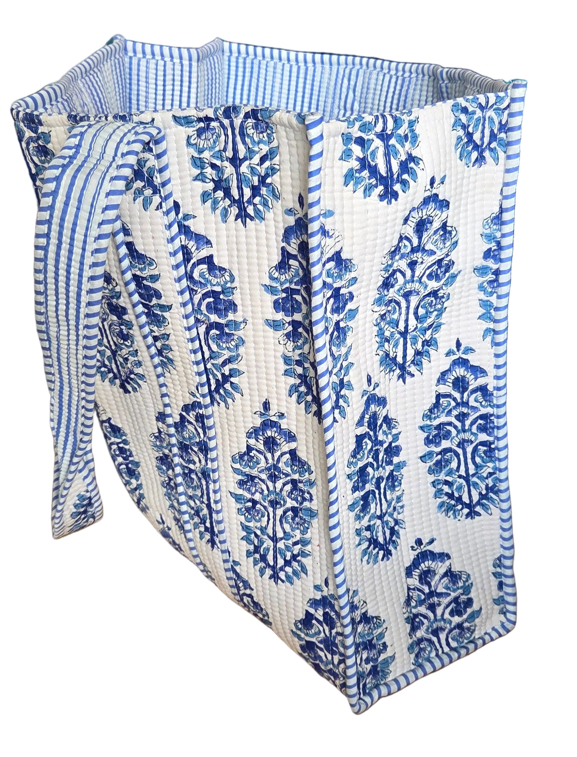 Disha | Blue Booti | Quilted Cotton Reversible Tote