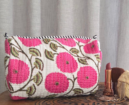 Quilted Cotton Cosmetics Pouch