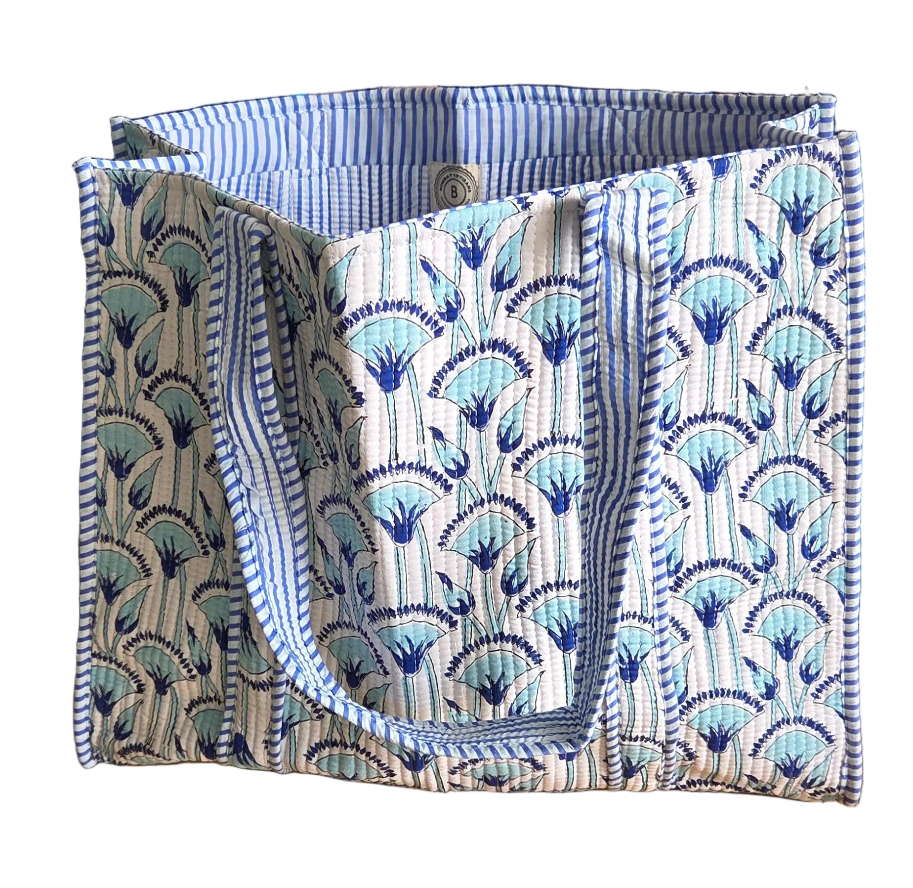Disha | Blue Shells | Quilted Cotton Reversible Tote