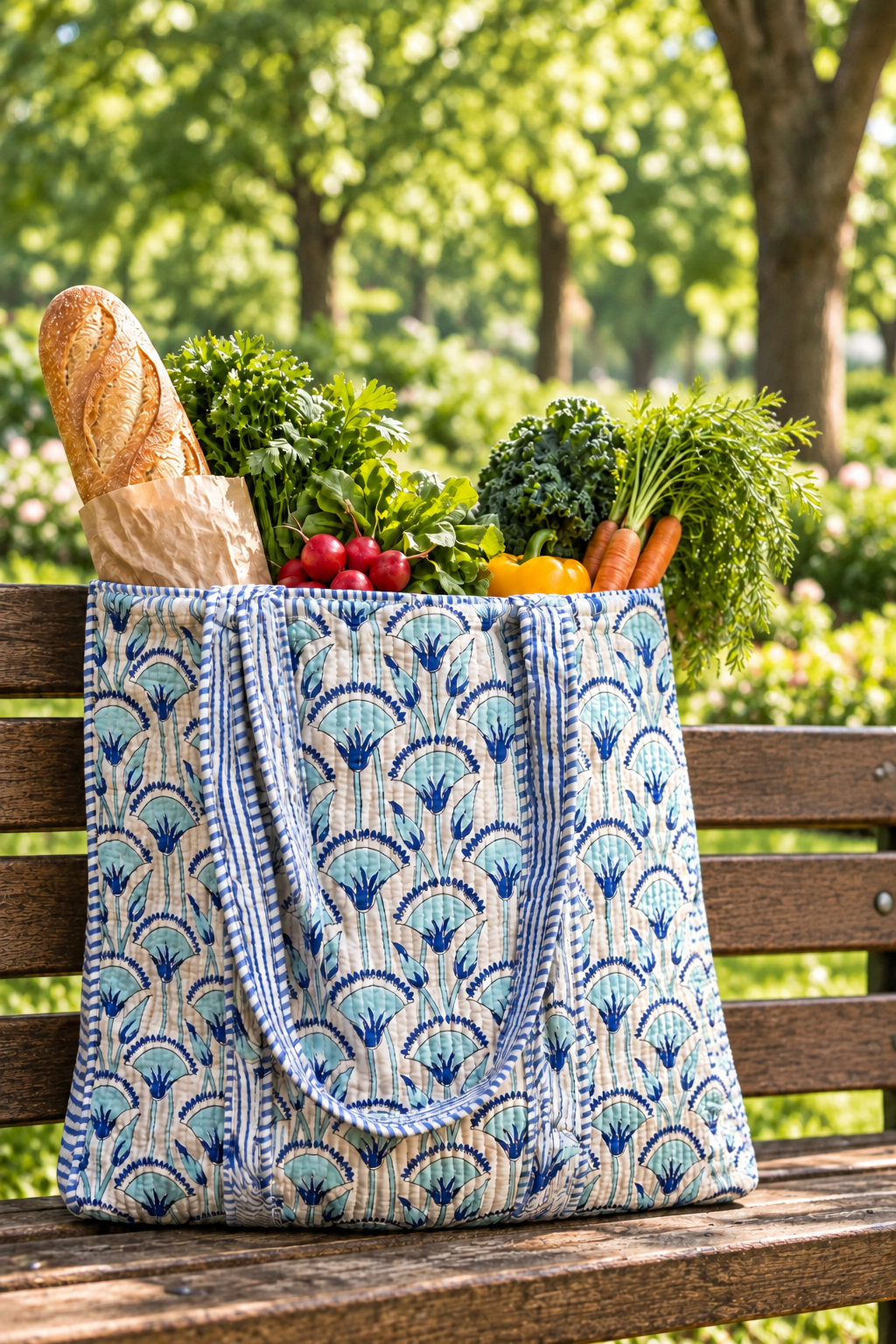 Disha | Blue Shells | Quilted Cotton Reversible Tote