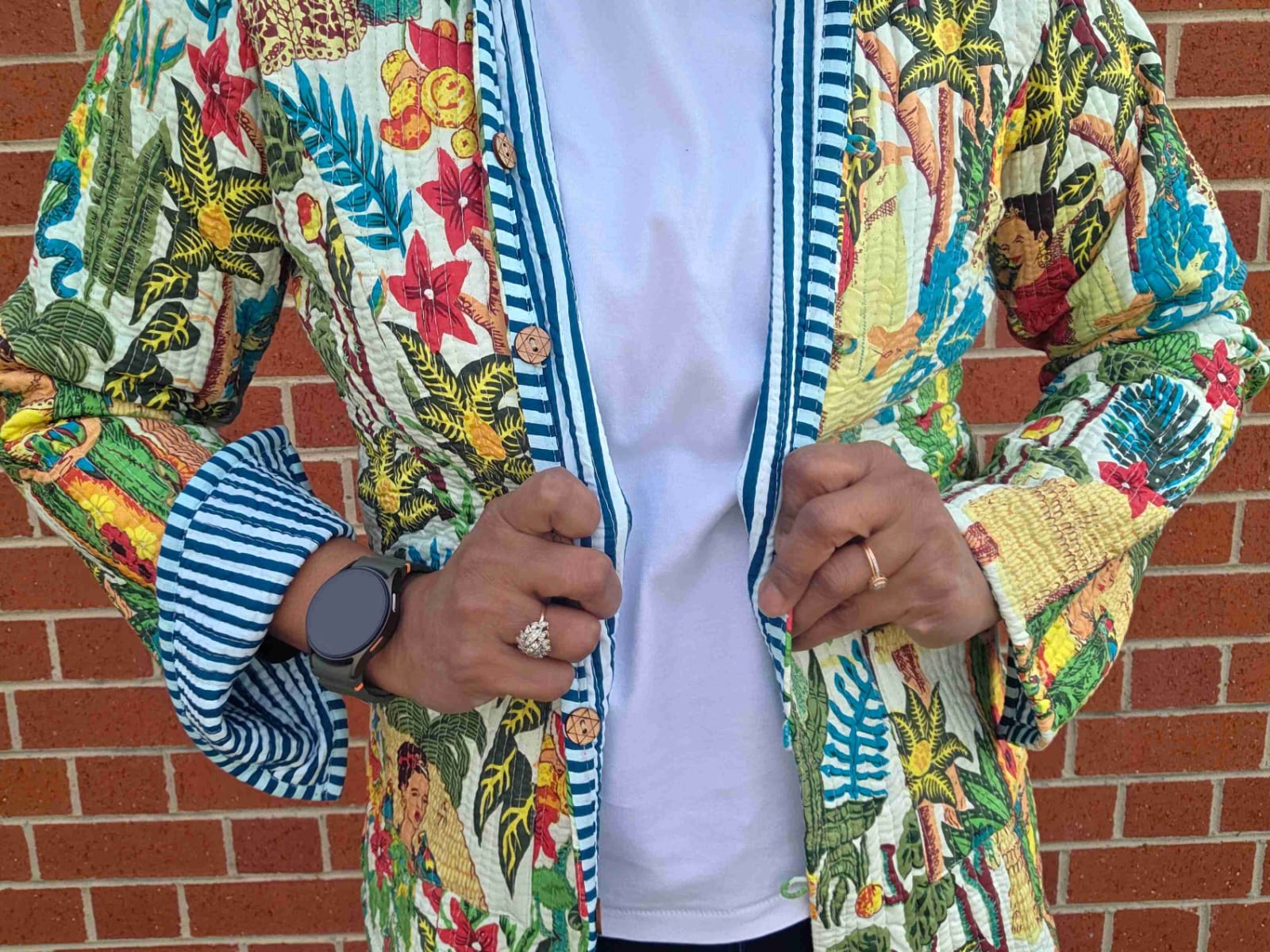 Deepika ~ Frida on white | Quilted Cotton Reversible Jacket