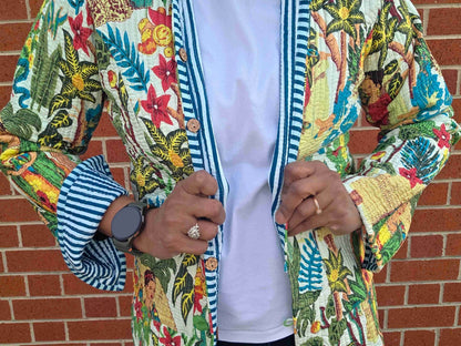 Deepika ~ Frida on white | Quilted Cotton Reversible Jacket