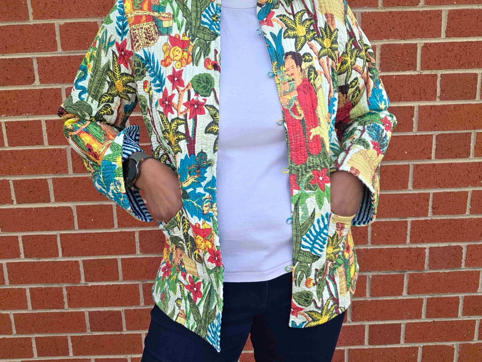 Deepika ~ Frida on white | Quilted Cotton Reversible Jacket